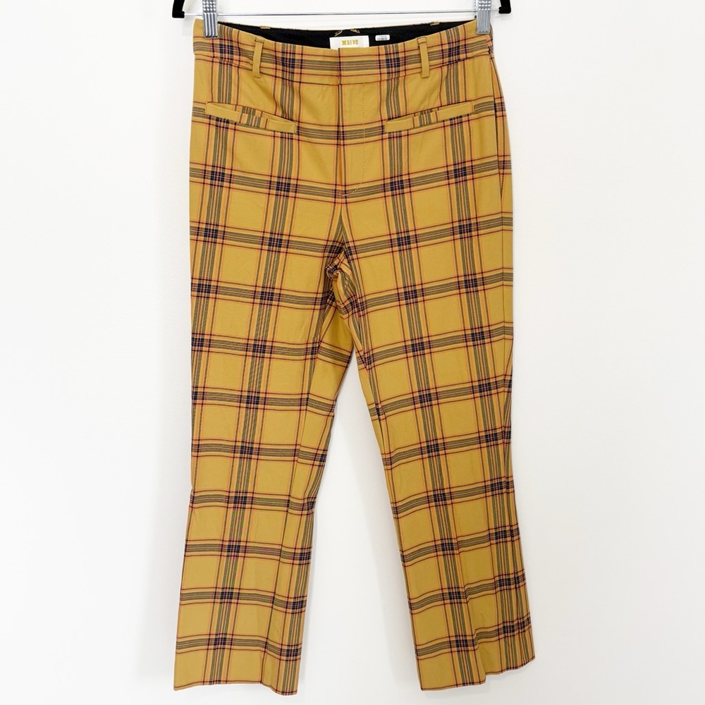 MAEVE ANTHROPOLOGIE Essential Plaid Kick Flare Ankle Pants Mustard Size 4 - Picture 2 of 9